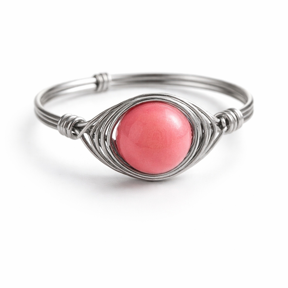 Size 7 Pink Jade Wire Wrapped Ring